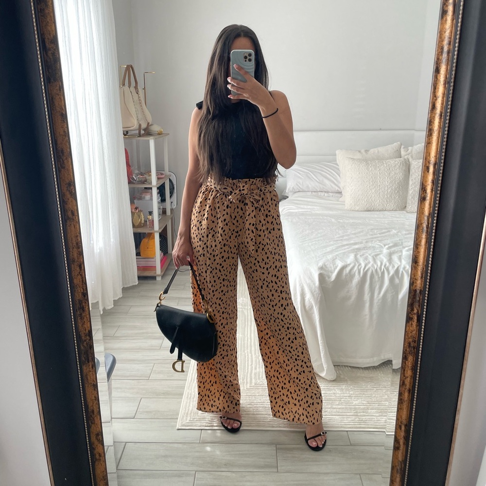 Leopard Print Wide-Leg Pants